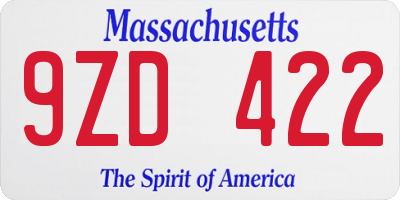 MA license plate 9ZD422