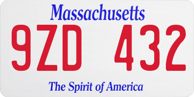 MA license plate 9ZD432