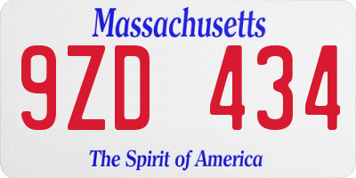 MA license plate 9ZD434