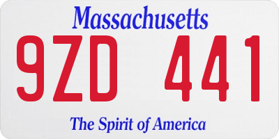 MA license plate 9ZD441