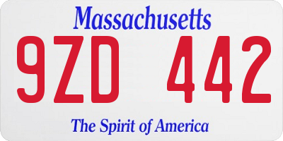 MA license plate 9ZD442