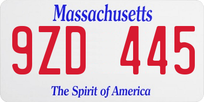 MA license plate 9ZD445