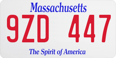 MA license plate 9ZD447