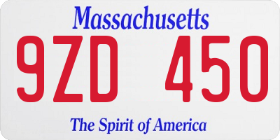 MA license plate 9ZD450