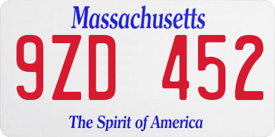 MA license plate 9ZD452