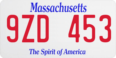 MA license plate 9ZD453