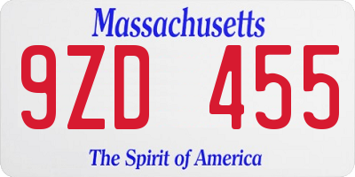 MA license plate 9ZD455