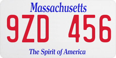 MA license plate 9ZD456