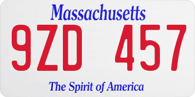 MA license plate 9ZD457