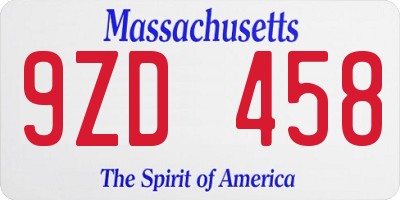 MA license plate 9ZD458