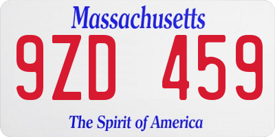 MA license plate 9ZD459