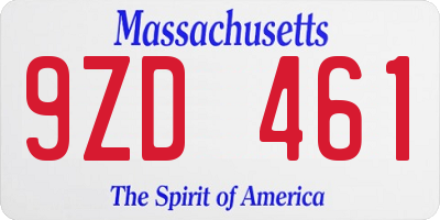 MA license plate 9ZD461