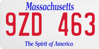 MA license plate 9ZD463