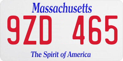 MA license plate 9ZD465