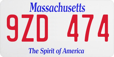 MA license plate 9ZD474