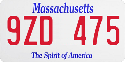 MA license plate 9ZD475