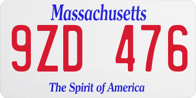 MA license plate 9ZD476