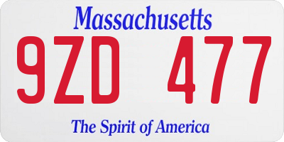 MA license plate 9ZD477