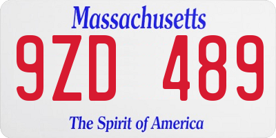 MA license plate 9ZD489