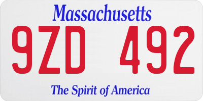 MA license plate 9ZD492