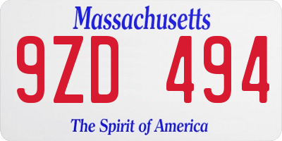 MA license plate 9ZD494