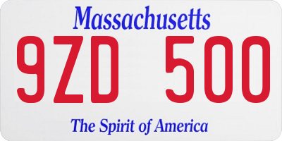 MA license plate 9ZD500