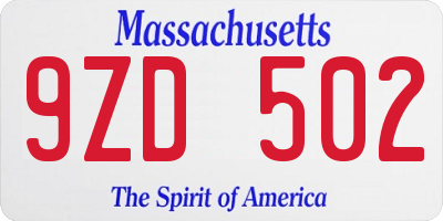 MA license plate 9ZD502