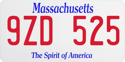 MA license plate 9ZD525
