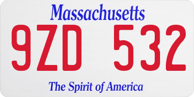 MA license plate 9ZD532