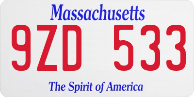 MA license plate 9ZD533