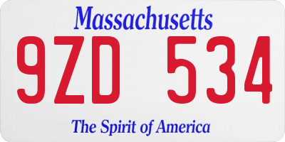 MA license plate 9ZD534
