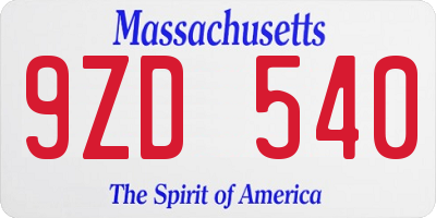 MA license plate 9ZD540