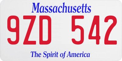 MA license plate 9ZD542