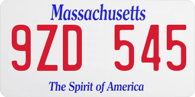 MA license plate 9ZD545