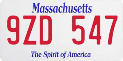 MA license plate 9ZD547