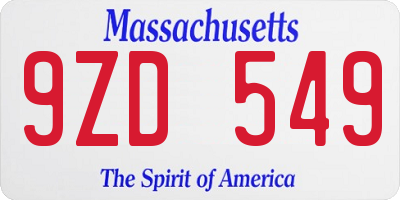 MA license plate 9ZD549