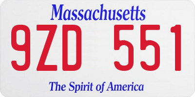 MA license plate 9ZD551