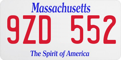 MA license plate 9ZD552
