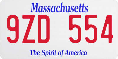 MA license plate 9ZD554