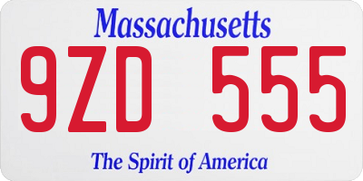 MA license plate 9ZD555