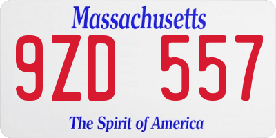 MA license plate 9ZD557