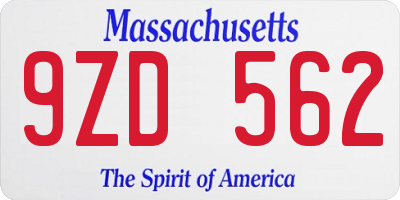 MA license plate 9ZD562