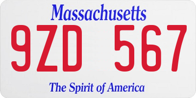 MA license plate 9ZD567