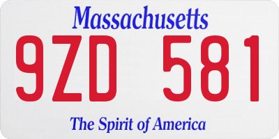 MA license plate 9ZD581