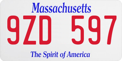 MA license plate 9ZD597