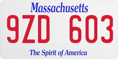 MA license plate 9ZD603