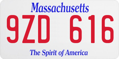 MA license plate 9ZD616