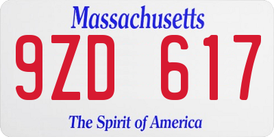 MA license plate 9ZD617