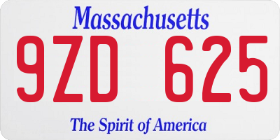 MA license plate 9ZD625