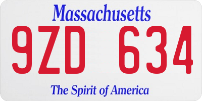 MA license plate 9ZD634